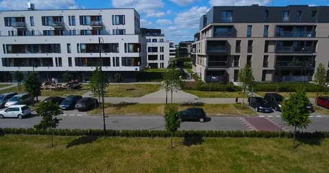 Aerial View Of Apartment Complex. Drone Ascending Shot Stock Footage 90260989