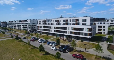 Aerial View Of Apartment Complex. Lined Up Blocks In Warsaw Stock Footage 90262019