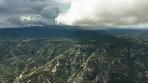 Aerial view approaching the cable car platform in Copper Canyon Park, Mexico Stock Footage 332528284