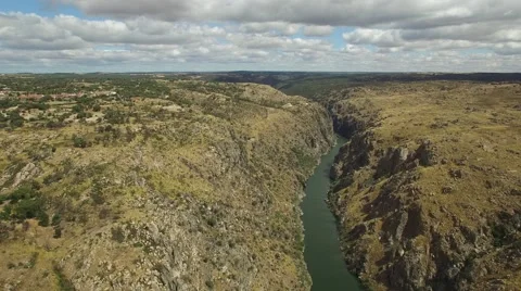 Aerial view approaching to cliff in Duero River, Spain Stock Footage