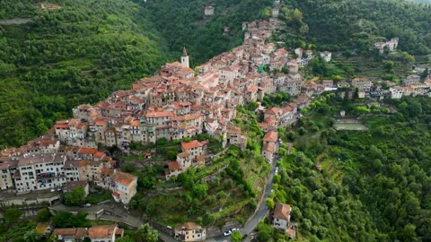 Aerial view of Apricale in the Province of Imperia, Liguria, Italy Stock Footage 247723757
