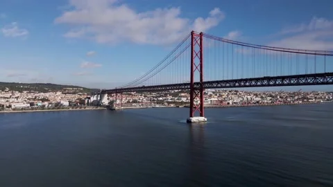 Aerial view of April 25th bridge, Lisbon, Portugal. Stock Footage 152744032