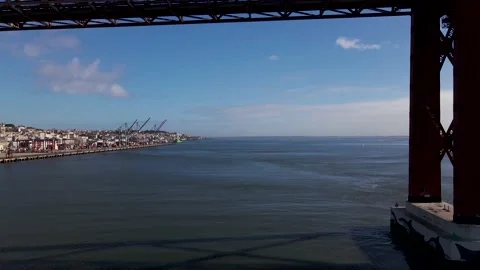 Aerial view of April 25th bridge, Lisbon, Portugal. Stock Footage 152744233