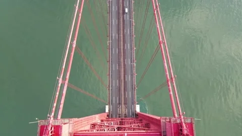 Aerial view of April 25th bridge, Lisbon, Portugal. Stock Footage 219523925