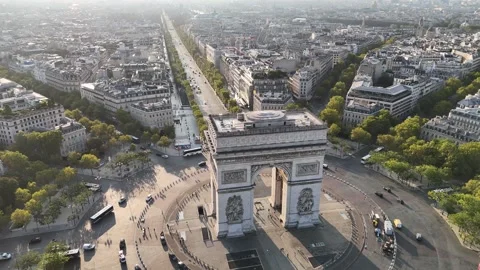 Aerial view of Arc de Triomphe (Arch of Triumph) in Paris, France Stock Footage 329328768