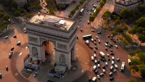 Aerial view to Arc of Triomphe and the city, Paris, France Stock-Footage 101075452