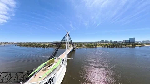 Aerial View Of Arch Matagarup Bridge Over Swan River Near Perth City Waterfront Stock Footage 326165348