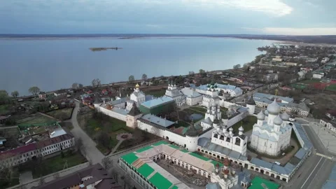 Aerial view of architectural complex of Rostov Kremlin Video stock 285021212
