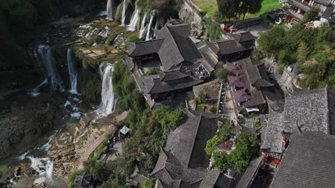 Aerial view of  architectural scenery Furong Ancient Town, Xiangxi, Hunan  china Stock-Footage 307008853