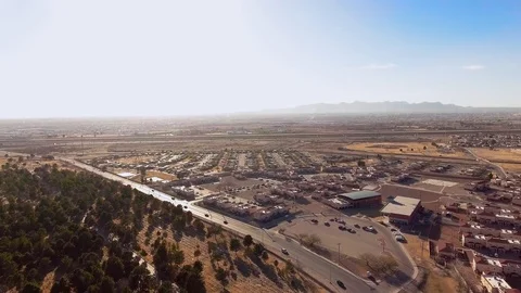 Aerial view of area surrounding the US-Mexican border in El Paso, TX and Juarez Stock Footage 102458338