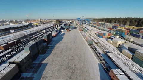 Aerial view: area warehouse with railway containers Stock Footage 59661763