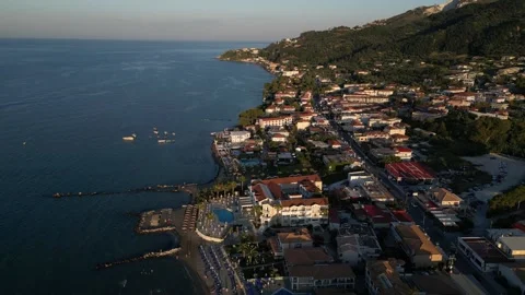 Aerial view of Argassi coastal town, Greece. Stock Footage 342195559