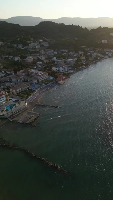 Aerial view of Argassi coastline, Greece. Stock Footage 342194357