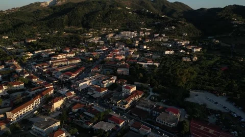 Aerial view of Argassi town and coastline, Greece. Stock Footage 342194861