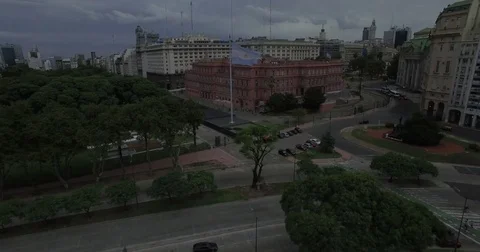 Aerial view of the Argentinian Flag and Parliament Building in Buenos Aires. Stock Footage 77735686