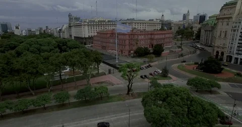 Aerial view of the Argentinian Flag and Parliament Building in Buenos Aires. Stock Footage 77735703