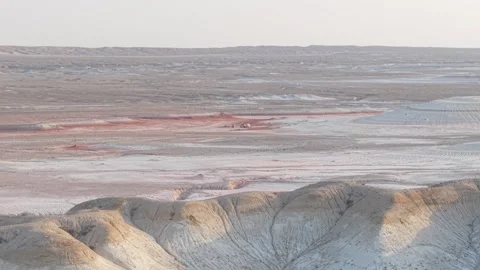 Aerial view of the arid desert landscape in Kazakhstan. Stock Footage 345084853