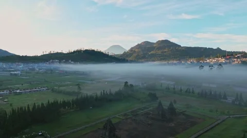Aerial view of Arjuna Temple complex in Dieng Plateau, Indonesia. Stock Footage 335522590