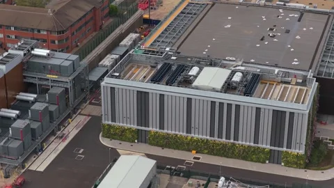 Aerial view of Ark Data Centres in Chertsey, United Kingdom. Stock Footage 346685206