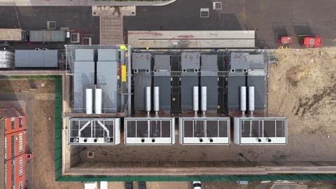Aerial view of Ark Data Centres in Chertsey, United Kingdom. Stock Footage 346685242