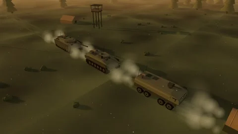 Aerial view armoured column over forest road Stock Footage 341387297