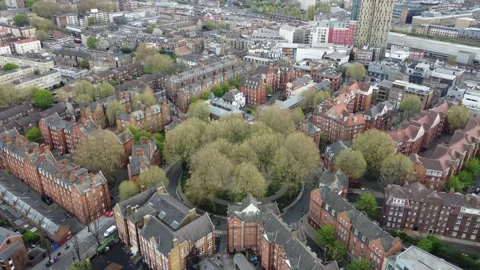 Aerial View of Arnold Circus and Boundary Estate, Shoreditch, London Stock Footage 261342885
