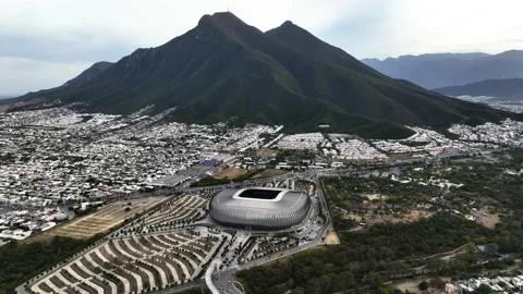 Aerial view around the BBVA stadium, daytime in Monterrey, Mexico - Stock Footage 235125914