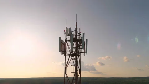 Aerial view around of the cellular telecom tower Видео 115172733