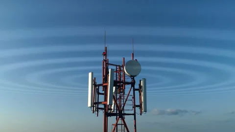 Aerial view around of the cellular telecom tower Stock Footage 116143414