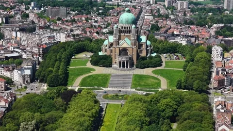 Aerial view around the downtown in the city Brussels in Belgium Видео 336167883