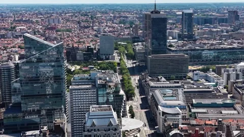 Aerial view around the downtown in the city Brussels in Belgium Видео 336168564