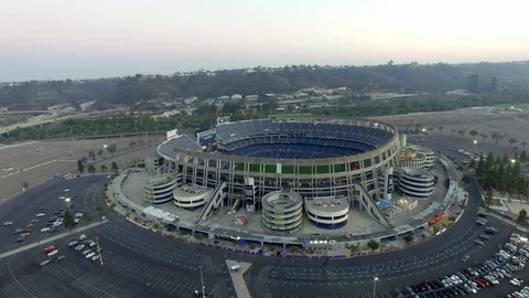Aerial view around empty Qualcomm stadium. Stock Footage 99414285