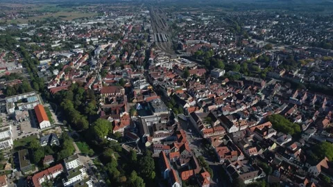 Aerial view around the old town of the city Offenburg in Germany Stock Footage 214710255