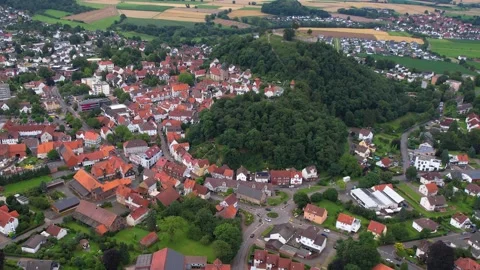 Aerial view around the old town of the city Gudensberg Stock Footage 280855009