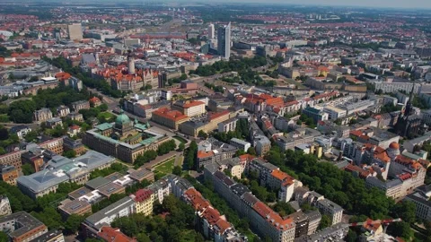Aerial view around the old town of the city Leipzig Stock Footage 281464178