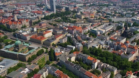 Aerial view around the old town of the city Leipzig Stock Footage 281464434