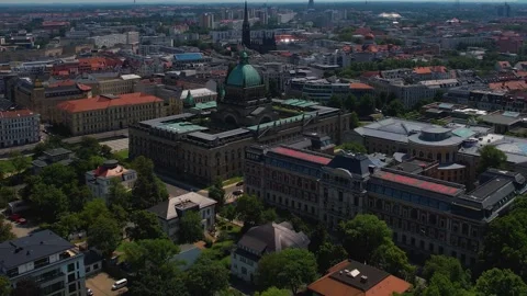 Aerial view around the old town of the city Leipzig Stock Footage 281464706