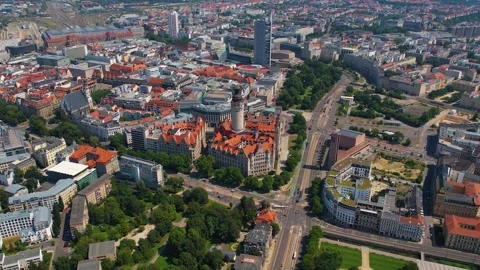 Aerial view around the old town of the city Leipzig Stock Footage 281464742