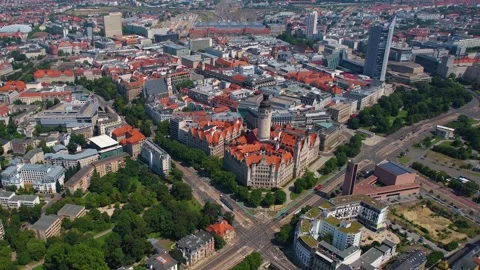 Aerial view around the old town of the city Leipzig Stock Footage 281464791