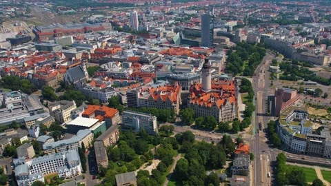 Aerial view around the old town of the city Leipzig Stock Footage 281464818