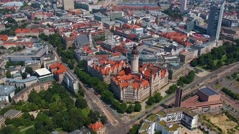 Aerial view around the old town of the city Leipzig Stock Footage 281464933