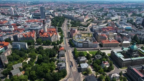 Aerial view around the old town of the city Leipzig Stock Footage 281465022