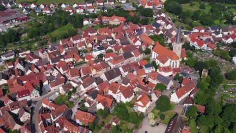 Aerial view around the old town of Grünsfeld Видео 305565401