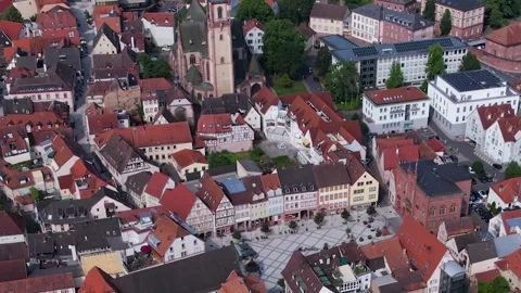 Aerial view around the old town of Tauberbischofsheim Stock Footage 305581805
