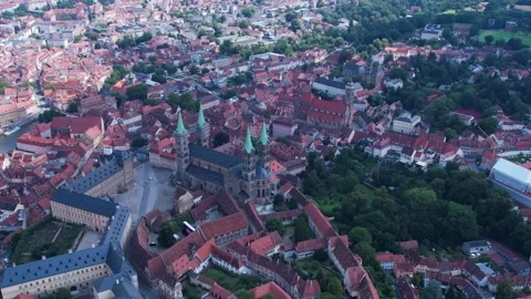 Aerial view around the old town of the city Bamberg Stockbeeldmateriaal 305582741