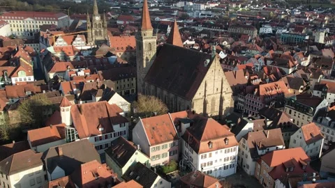 Aerial view around the old town of the city  Ansbach Stock Footage 306698705