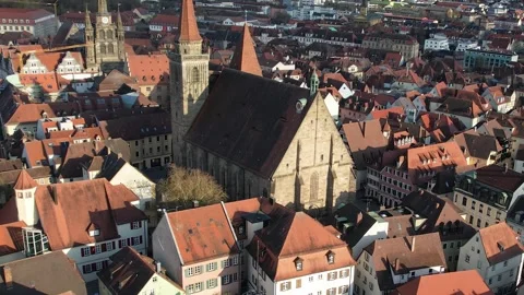 Aerial view around the old town of the city  Ansbach Stock-Footage 307134544