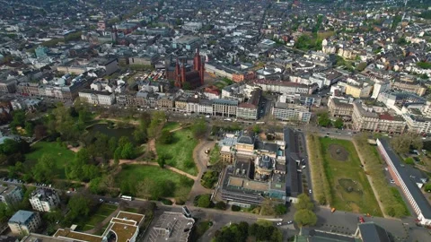 Aerial view around the old town of the city Wiesbaden Видео 307180782