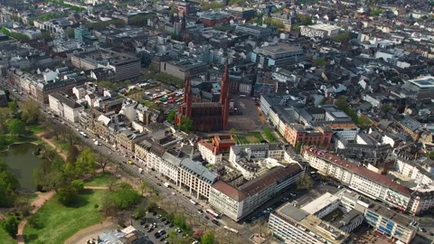 Aerial view around the old town of the city Wiesbaden Видео 307237652