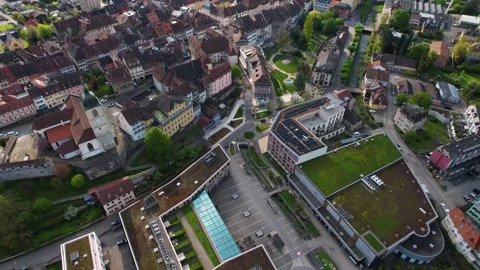 Aerial view around the old town of the city Porrentruy Vídeos de archivo 308286475